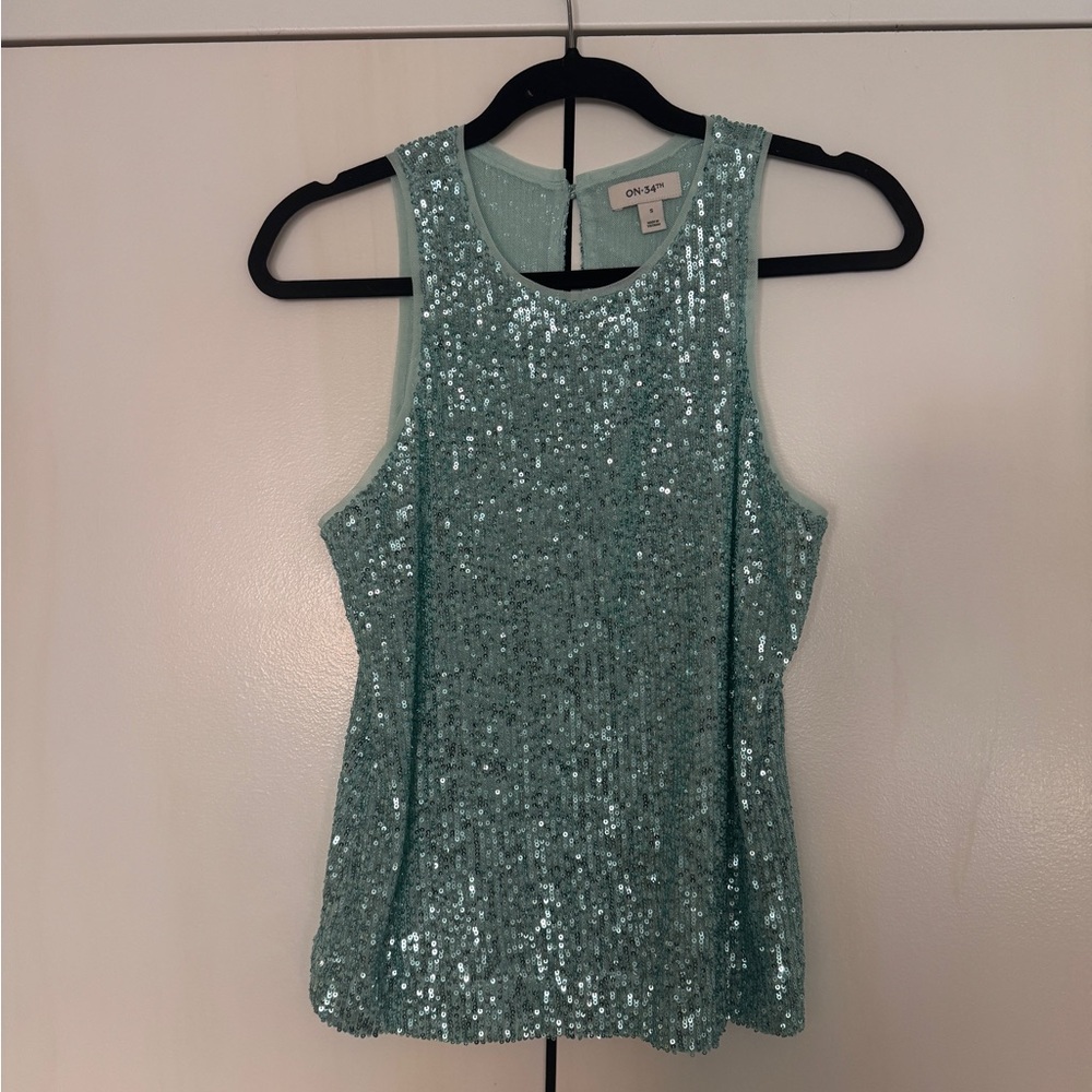 NWOT On 34th Aqua Sequin Women's Top